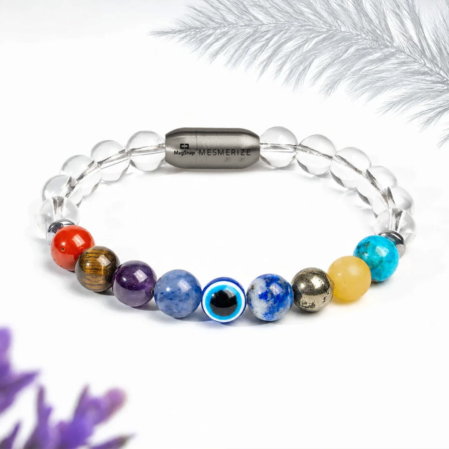 Balanced 9 Chakra Clear Quartz Natural Stone Bracelet