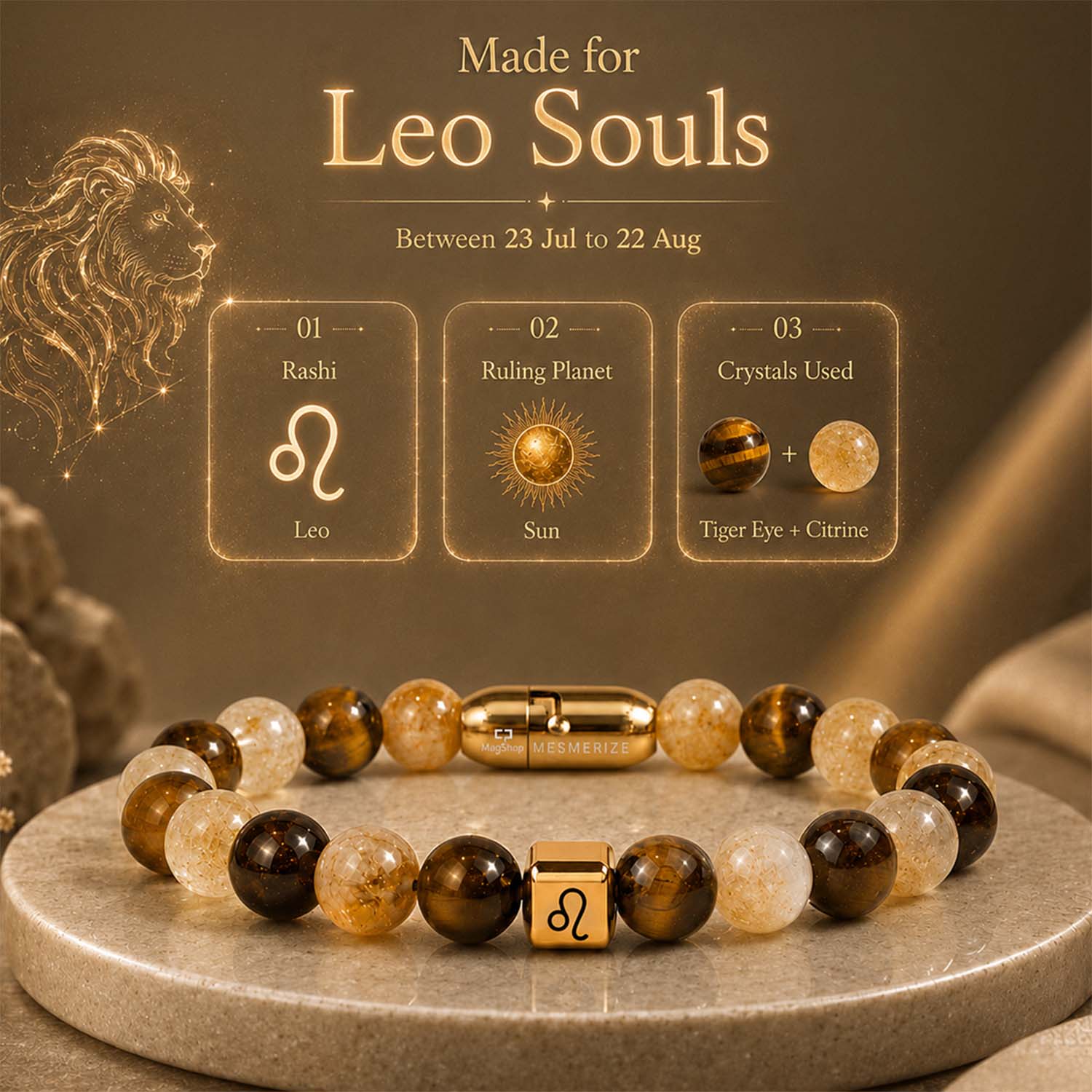 Leo (Singh) Zodiac Stone Bracelet with MagSnap 4