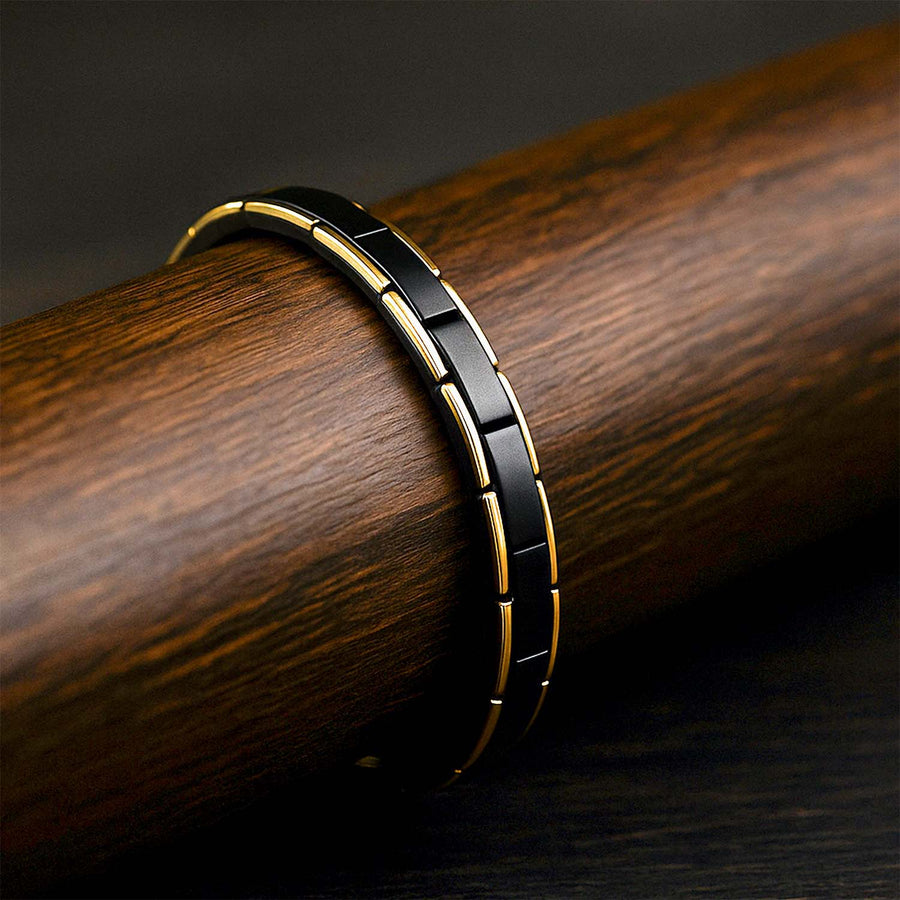 Black & Gold Dual Finish Steel Link Bracelet