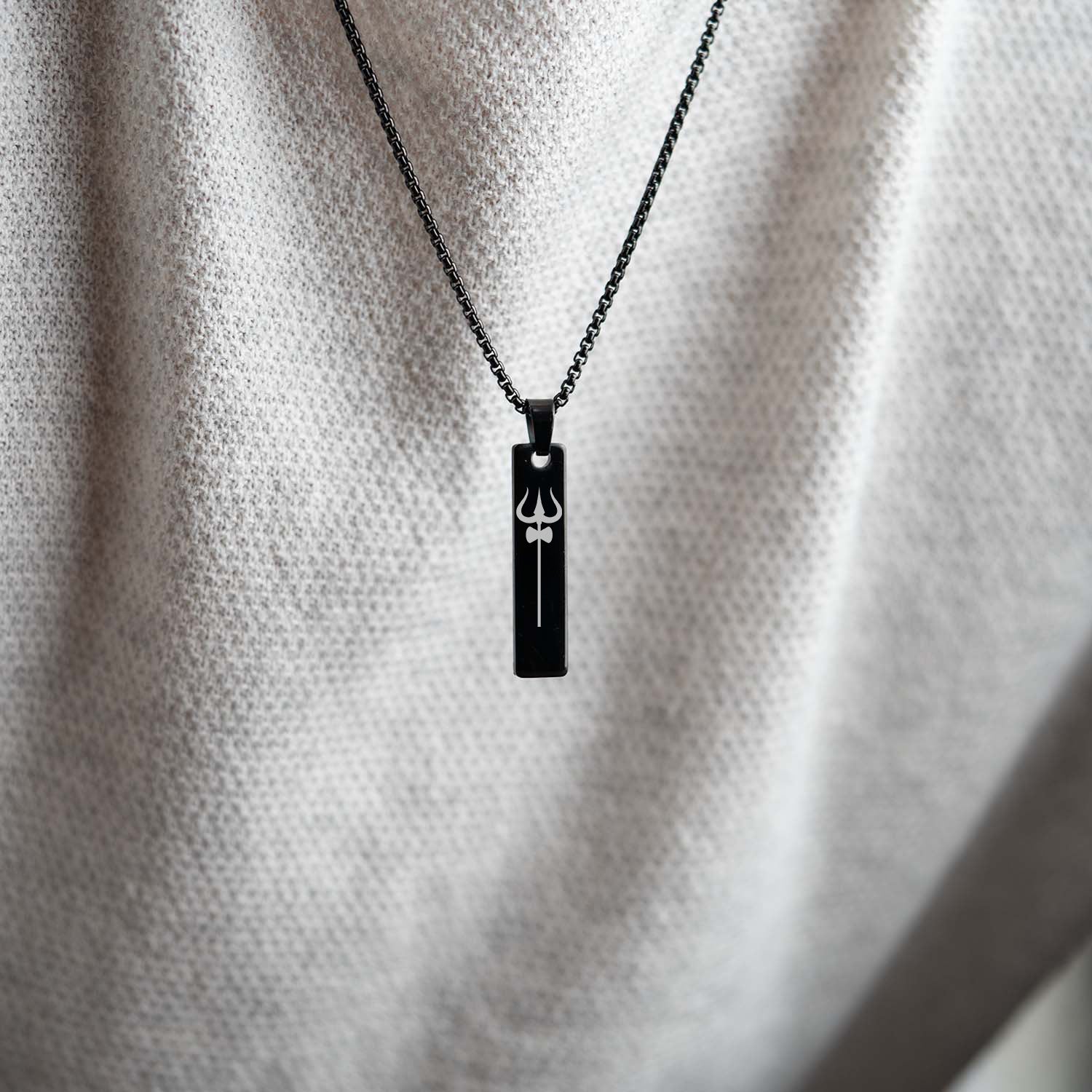 Black Shiv Trishul Spiritual Mini Bar Necklace