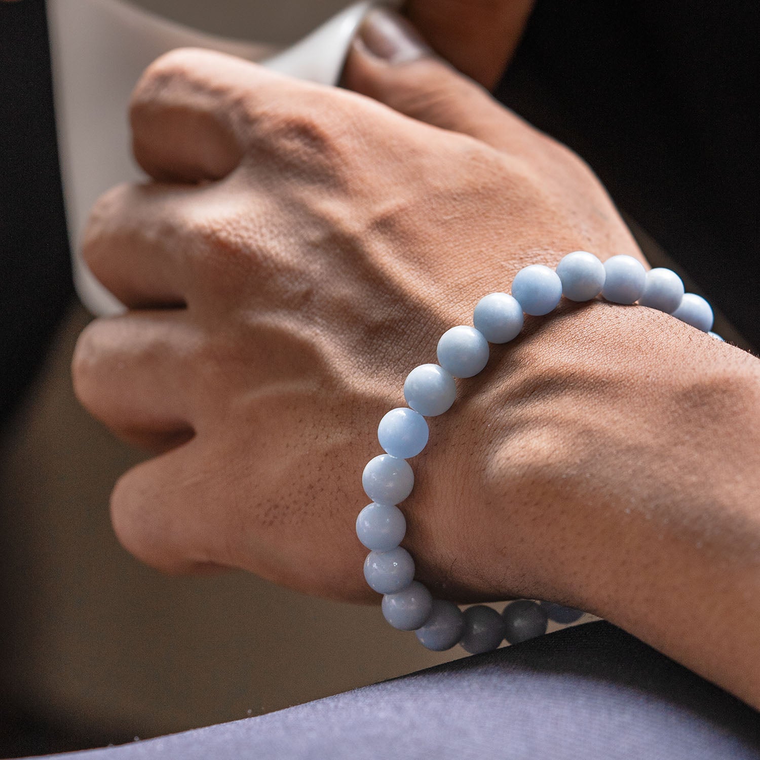 Calming Angelite Natural Stone Elastic Bracelet