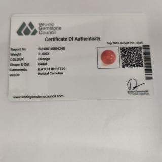 Carnelian lab certificate 15