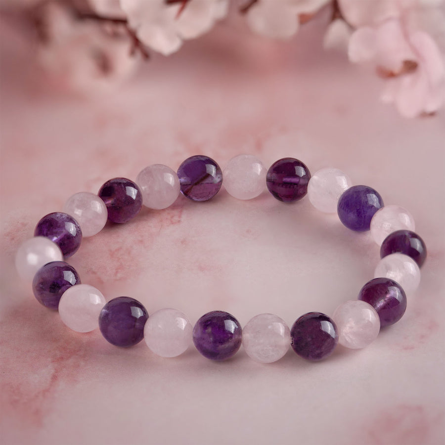 Compassionate Amethyst & Rose Quartz Natural Stone Bracelet