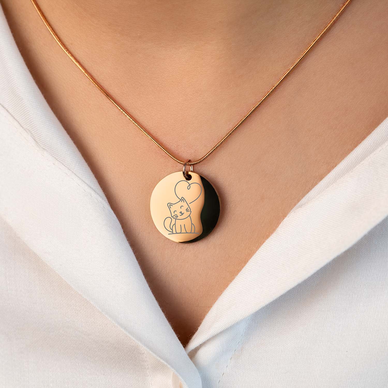 Cute Cat Circle Necklace Rose Gold