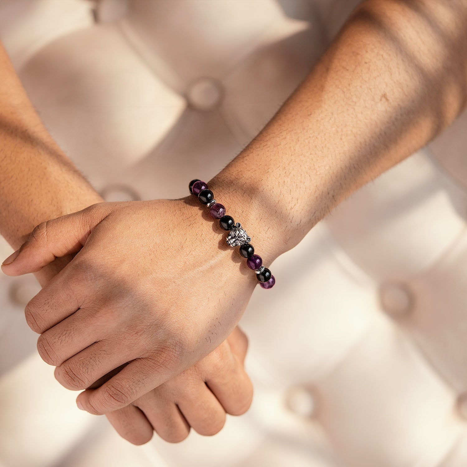 Natural Stone Jewellery Wellness Gloss Onyx and Amethyst Natural Stone Bracelet With Magsnap