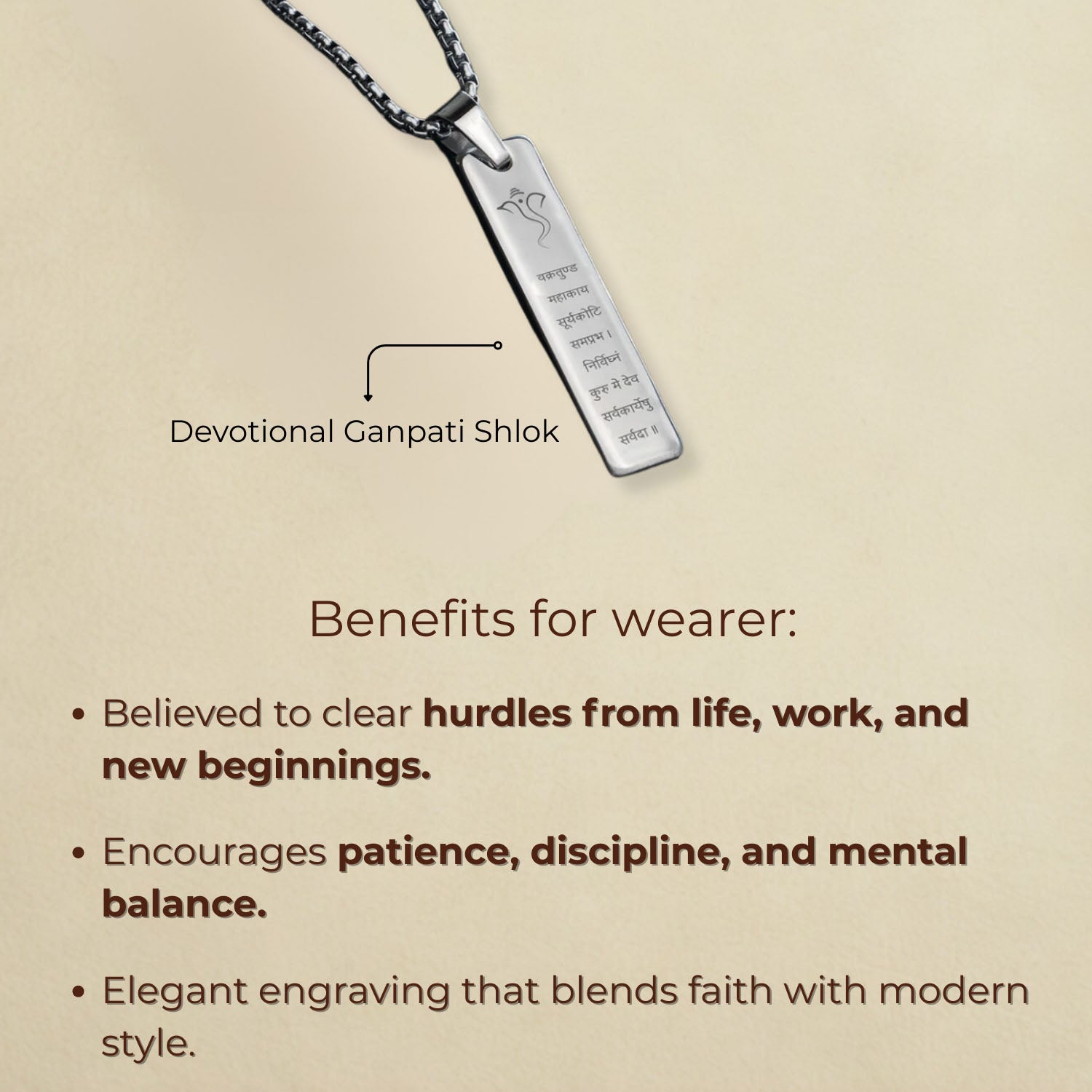 Devotional Ganpati Shloka Mini Tag Necklace Silver