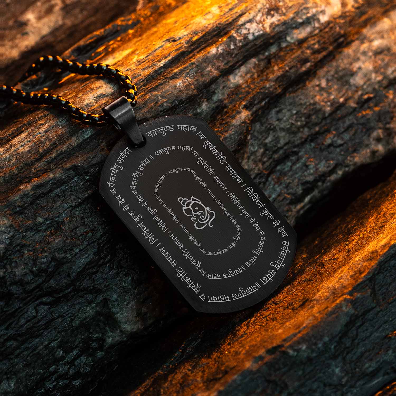 Devotional Ganpati Shloka Tag Necklace Black