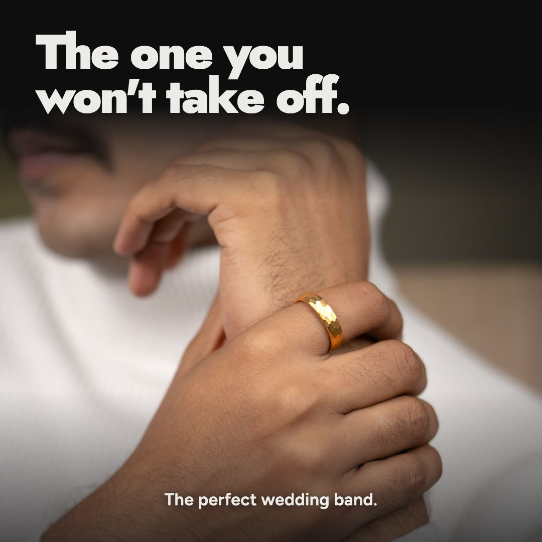 Forged Hammered Tungsten Carbide Band Ring GOLD