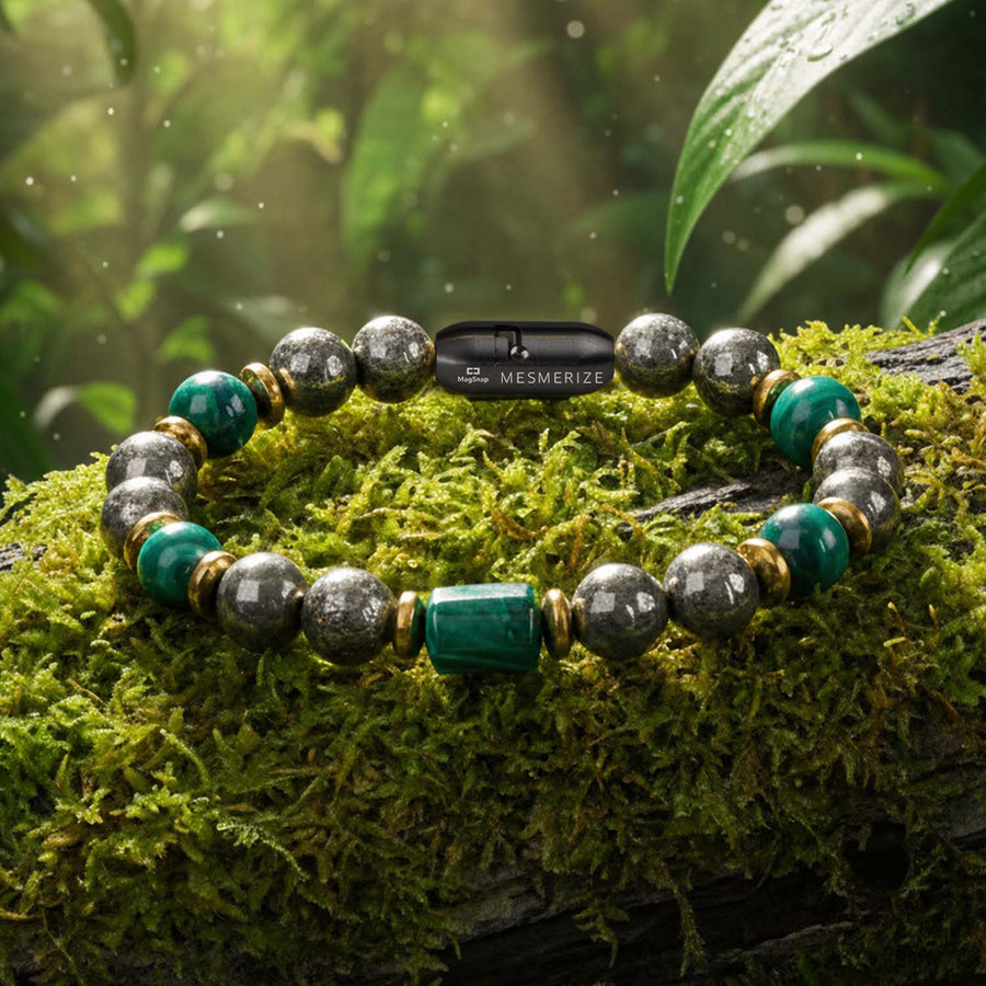 Fortune Pyrite & Malachite Natural Stone Bracelet with Magsnap