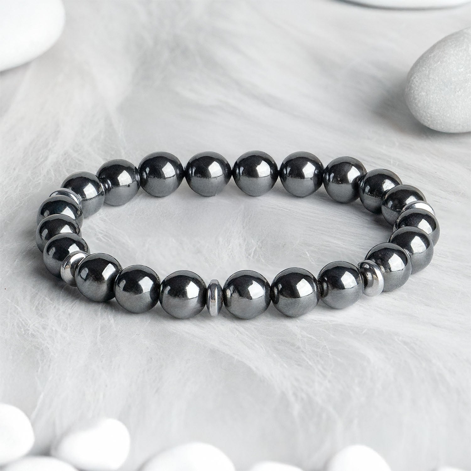 Mystic Grey Hematite Natural Stone Elastic Bracelet