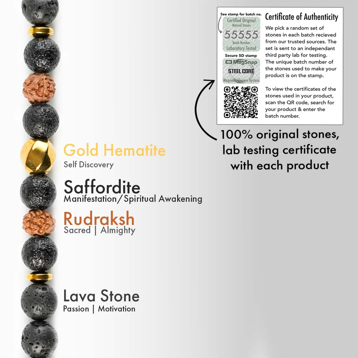 Grounded Rudraksh & Saffordite Natural Stone Bracelet With MagSnap 2