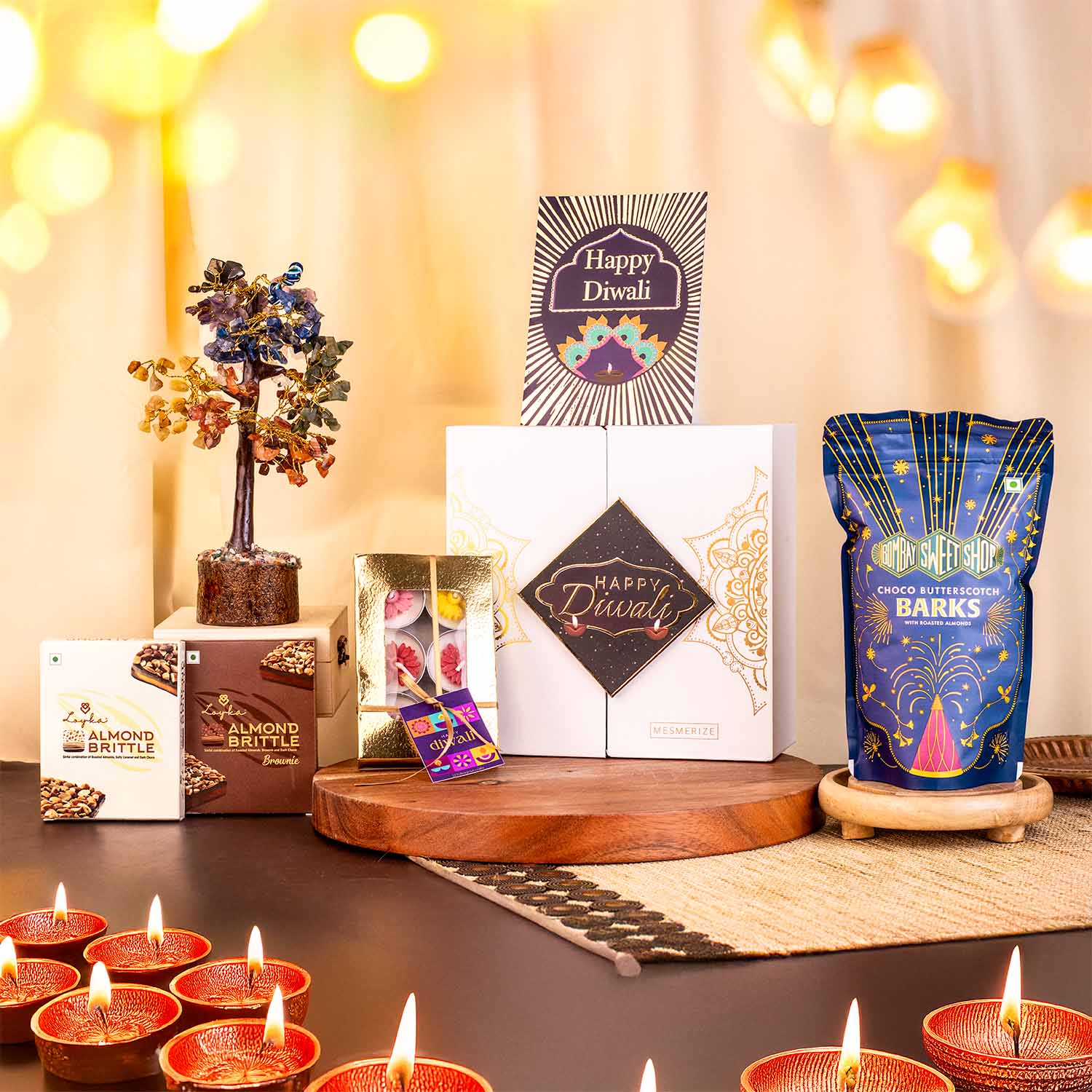 Super 9 Chakra Tree+Candle+Namkeen+Chocolates+Butterscotch Barks