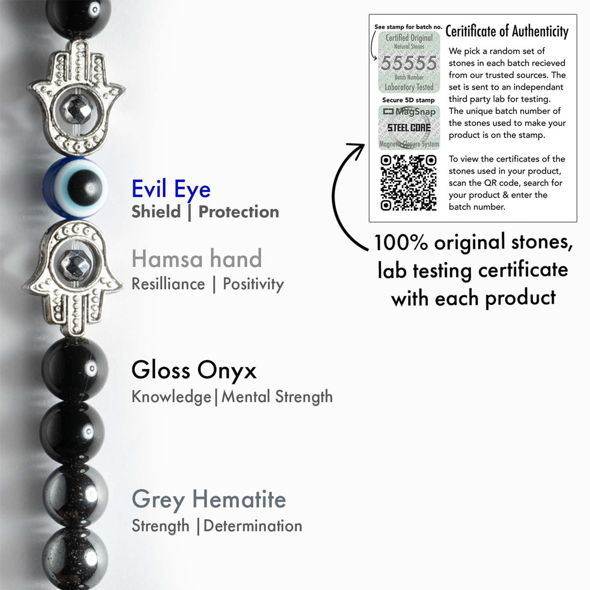 Protective Evil Eye Hamsa Natural Stone Bracelet with Magsnap 2