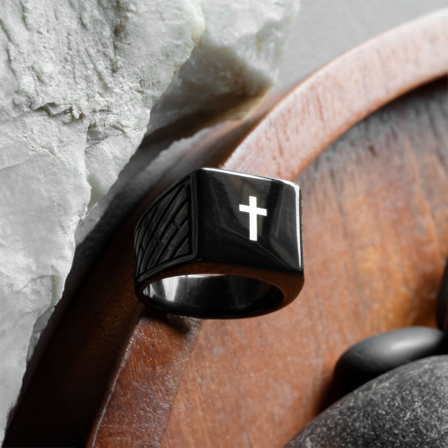 Spiritual Black Hercules Ring Holy Cross