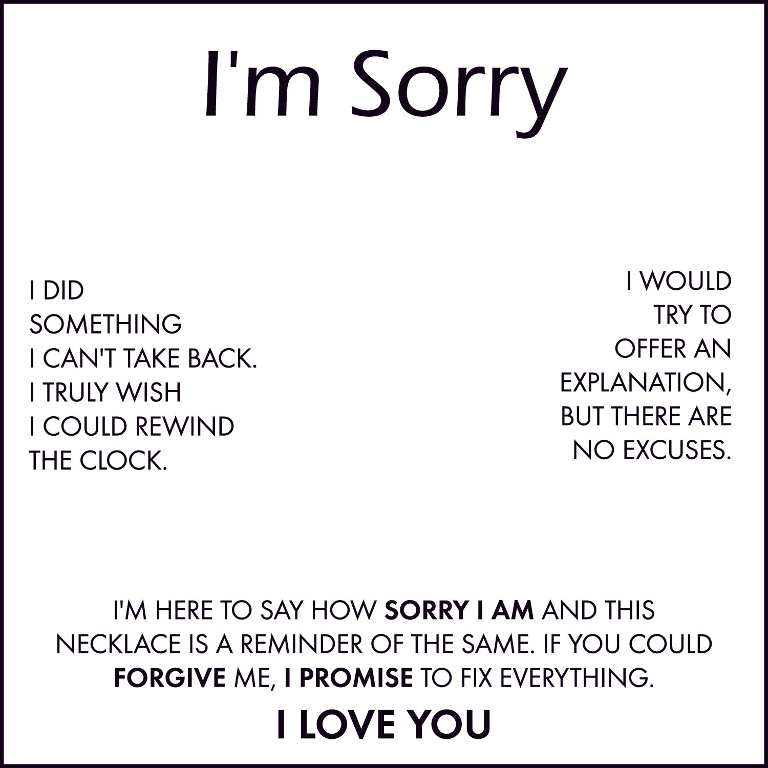 I Am Sorry Card With Necklace For Women