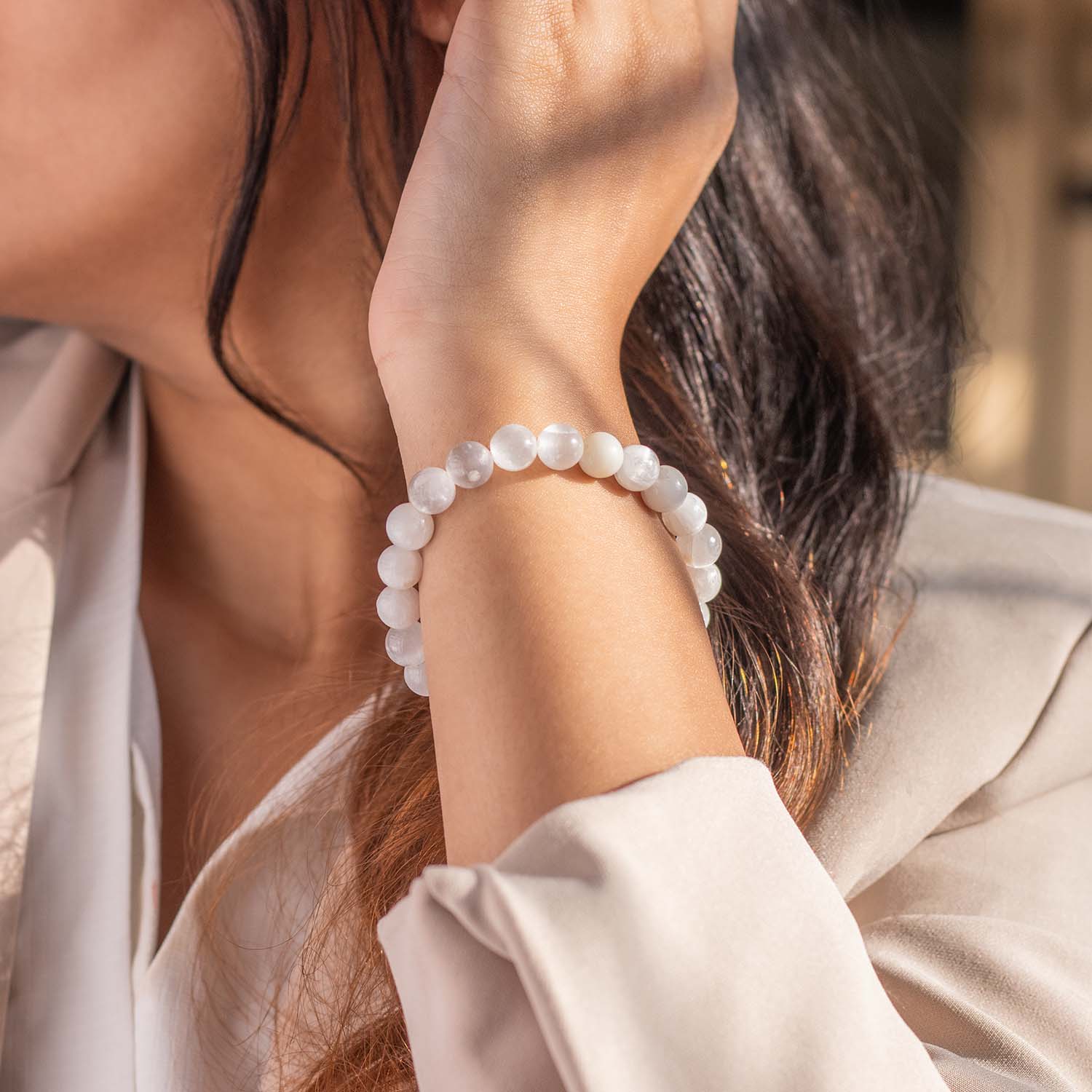 Inner Peace Selenite Natural Stone Bracelet with MagSnap