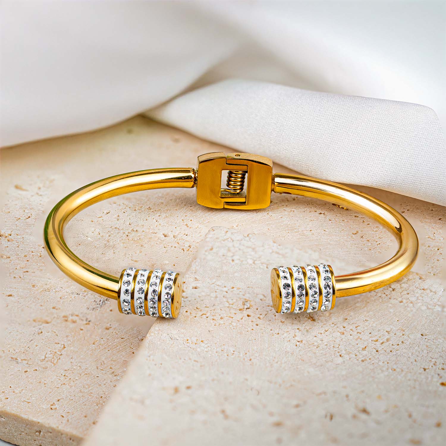 Ivana Diamond-Edge 18k Gold Cuff Bracelet