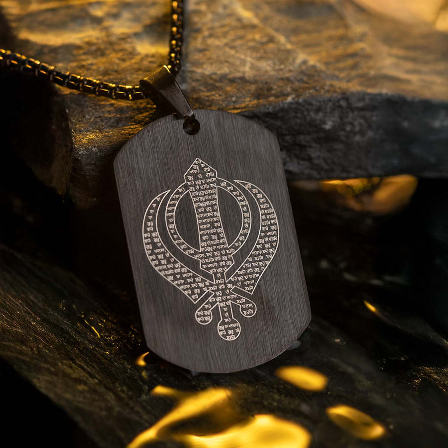 Khanda MicroCarved Tag Necklace