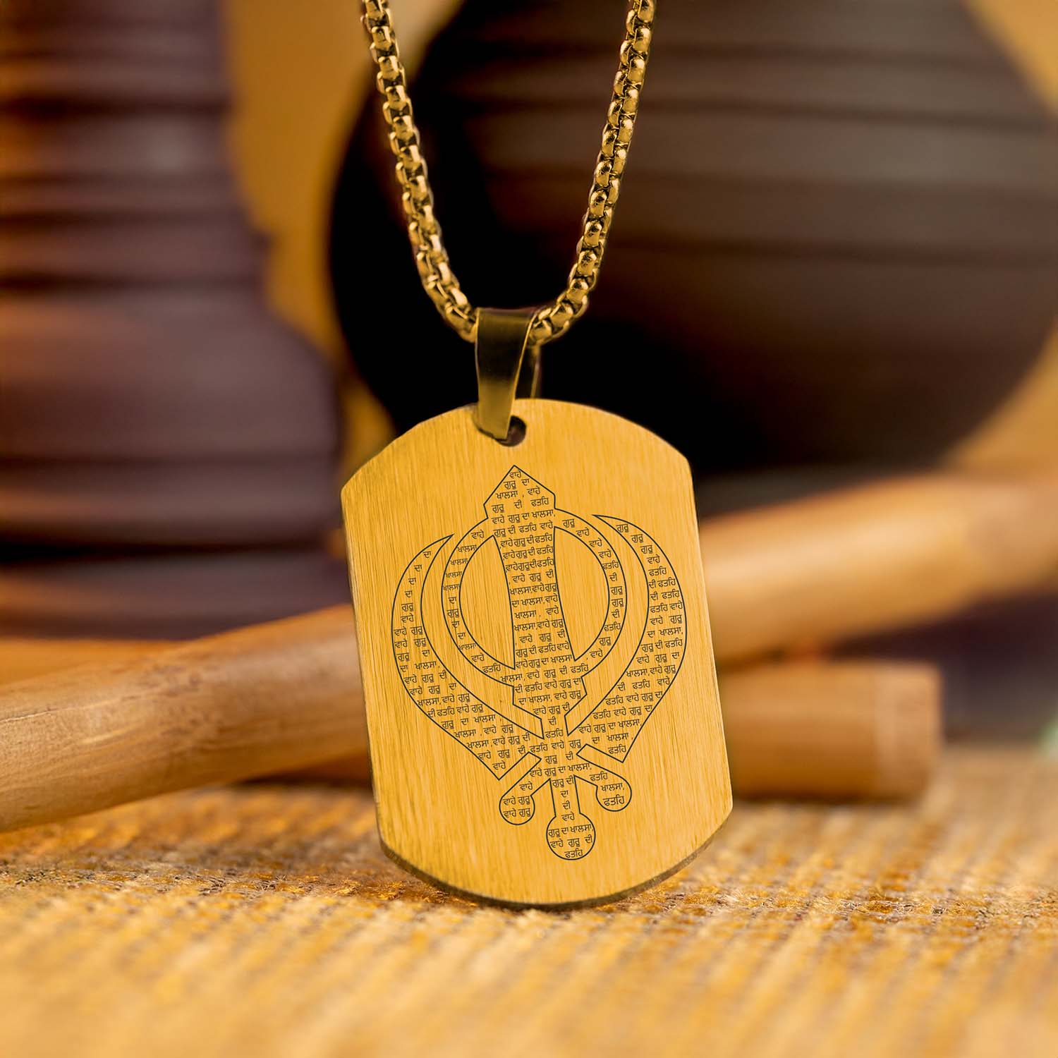 Khanda MicroCarved Tag Necklace Gold