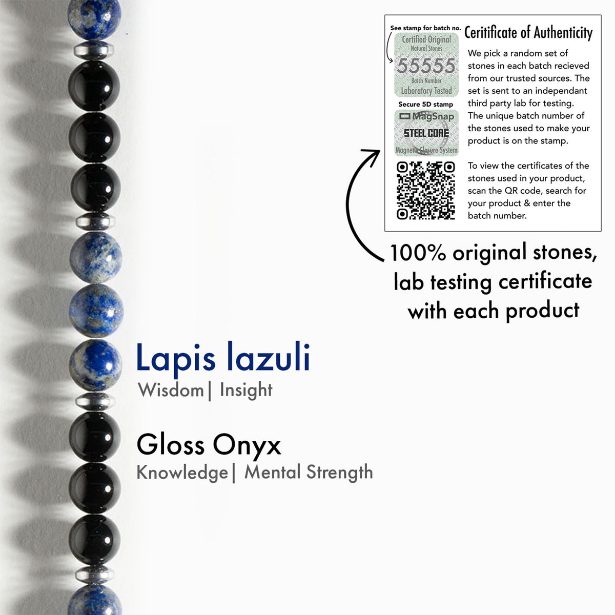 Knowledge Gloss Onyx And Lapis Lazuli Natural Stone Bracelet 2