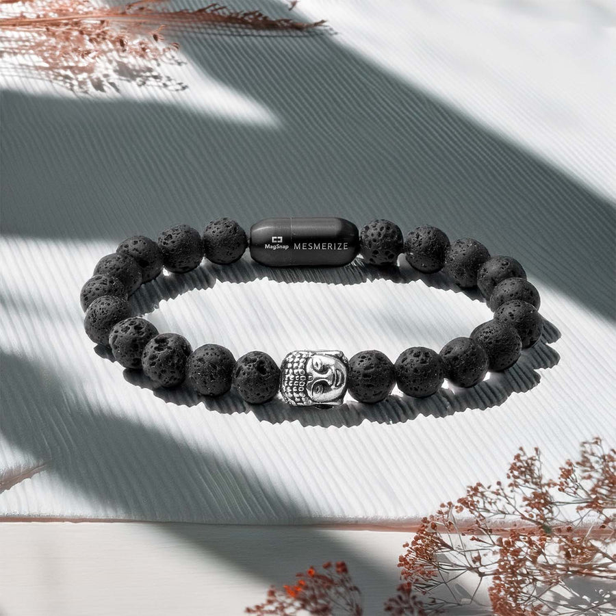 Lava Natural Stone Buddha Bracelet with MagSnap