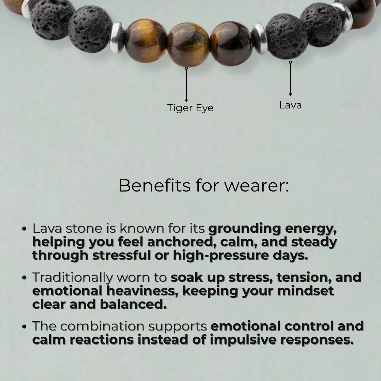 Natural Stone Jewellery Lava and Tiger Eye Natural Stone Bracelet with MagSnap