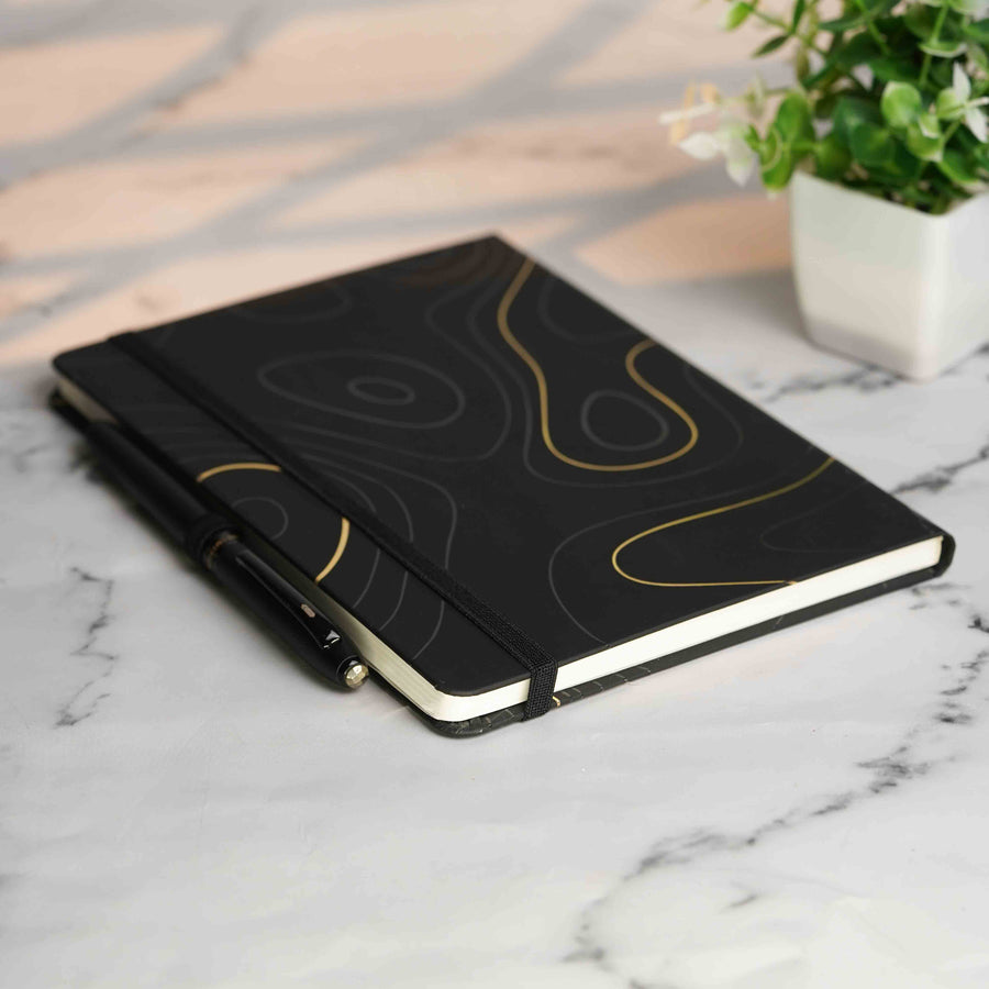Matte Black Diary with Matte Black Pyrite MagSnap Roller Ball Pen with Stylus