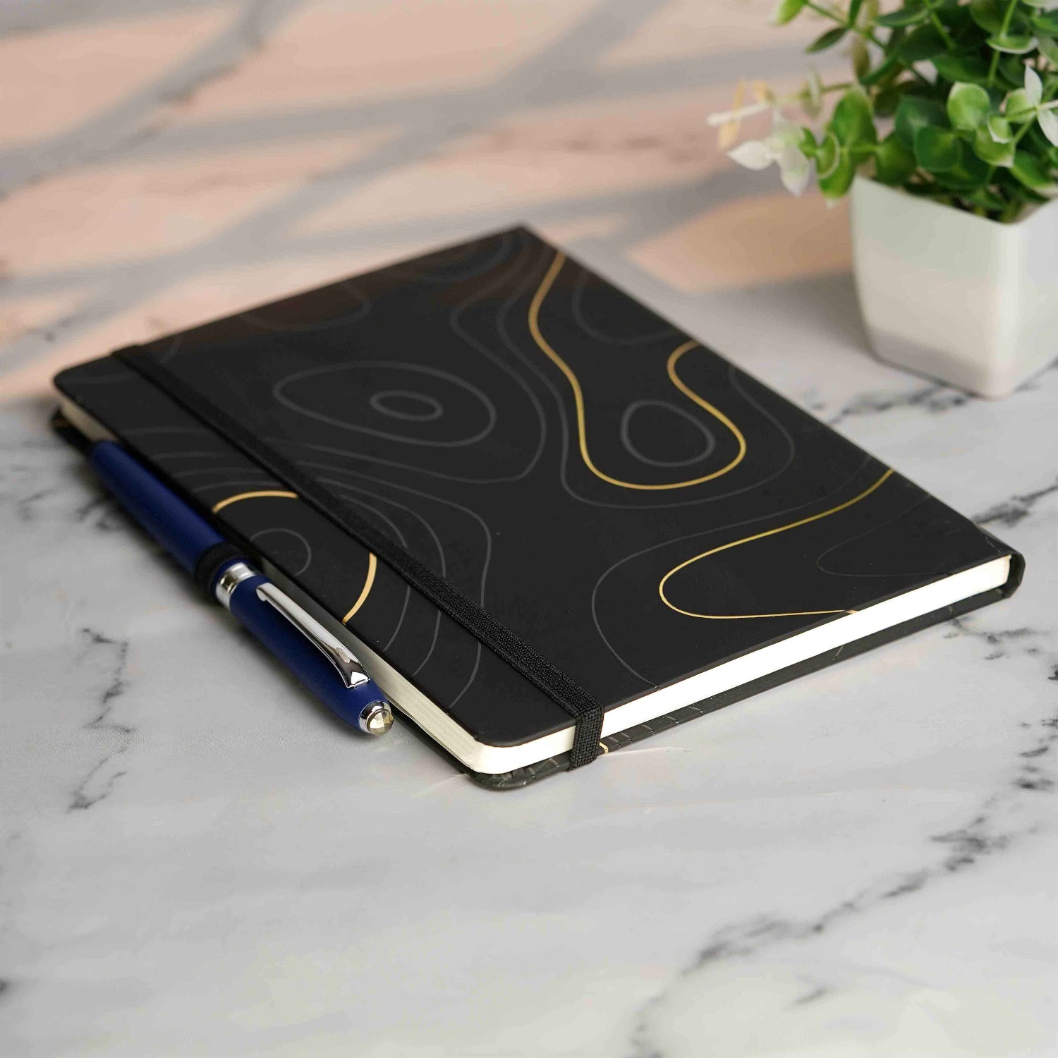 Matte Black Notebook with Ultra Matte Blue Pyrite 2 in 1 MagSnap Roller Ball Pen with Stylus None