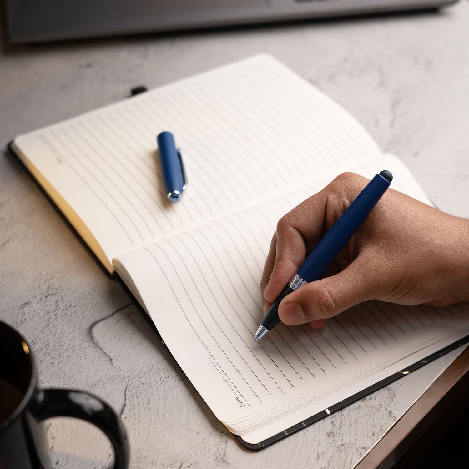 Matte Black Notebook with Ultra Matte Blue Sapphire 2 in 1 MagSnap Roller Ball Pen with Stylus None