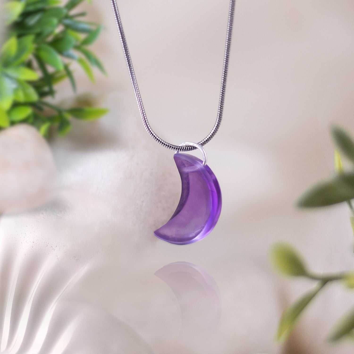 Wellness Amethyst Natural Stone Moon Necklace