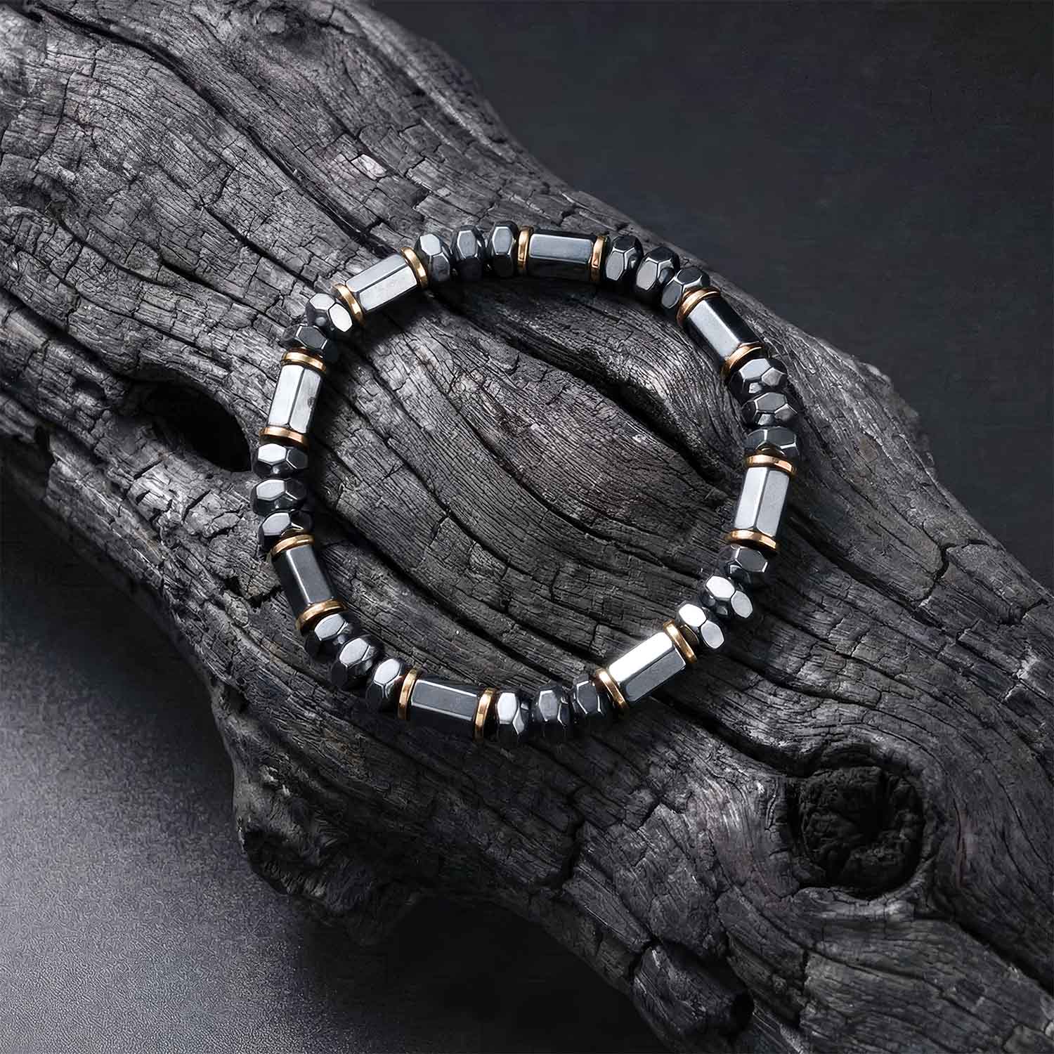 Noir Cylinder Hematite Stack Natural Stone Bracelet