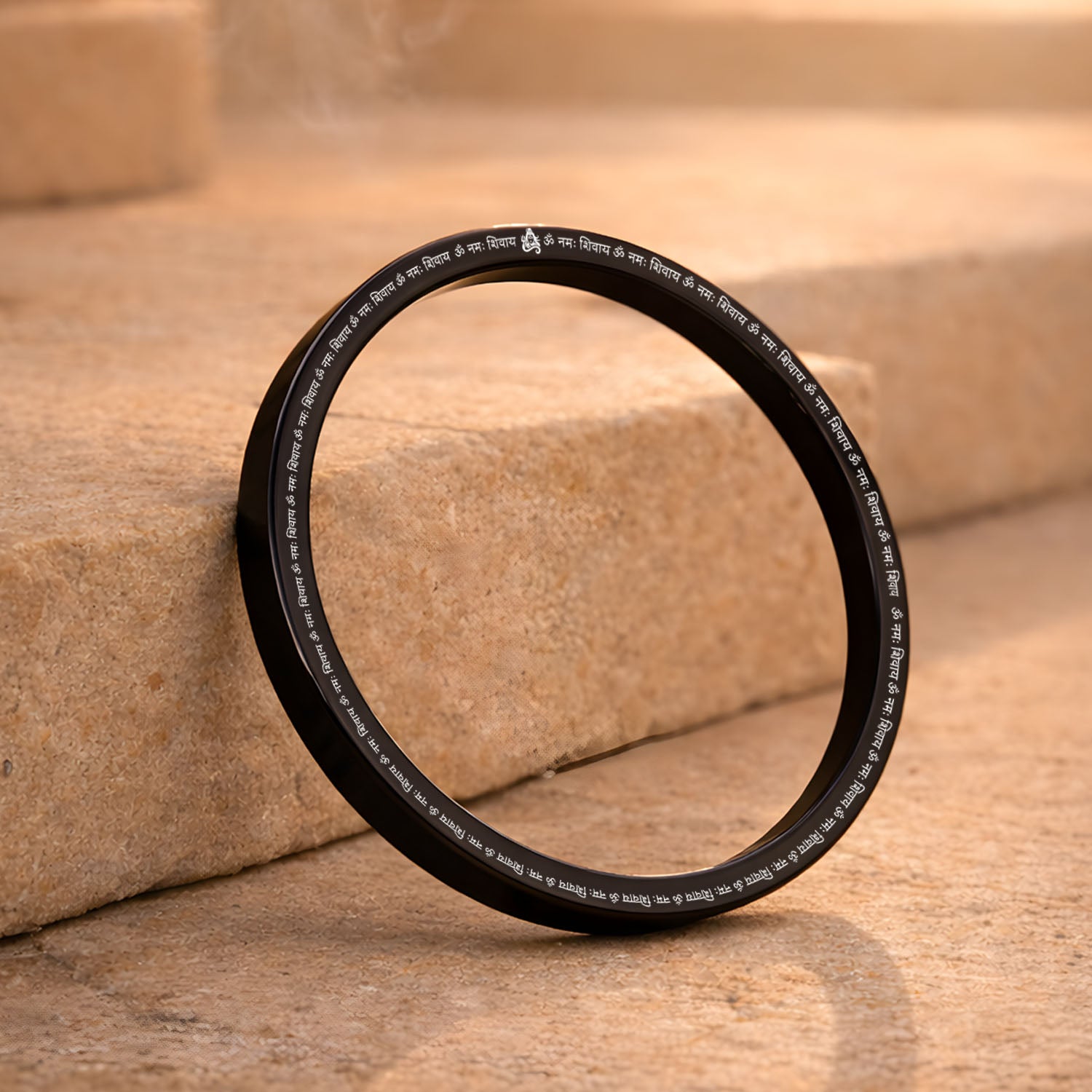 Om Namah Shivay MicroCarved Classic Round Kada Black