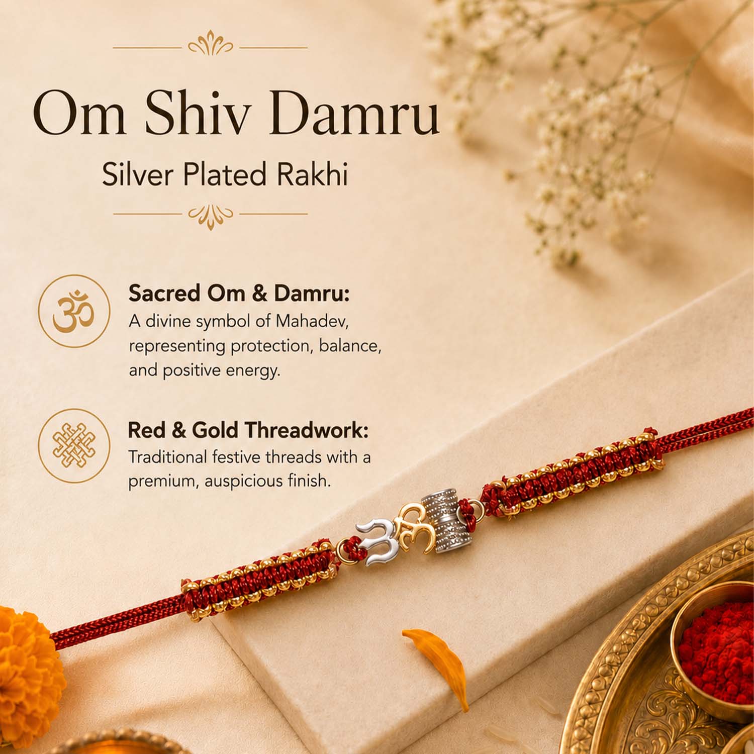 OmTrishulDamruPureSilverPlatedRakhi