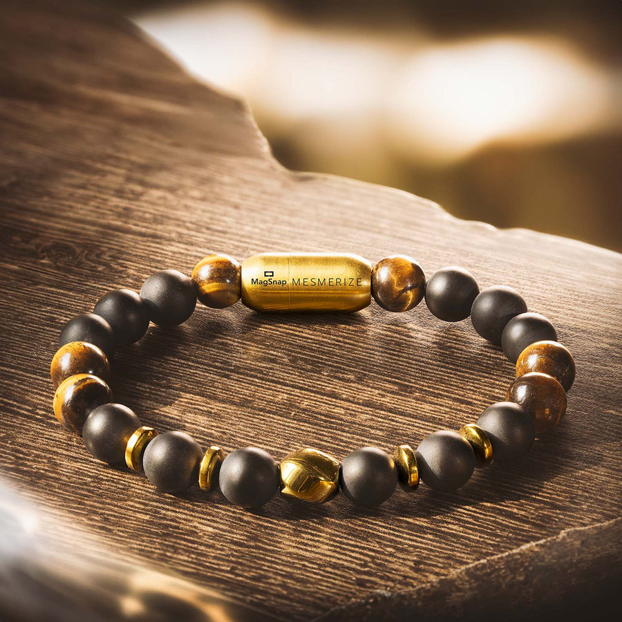 Onyx Gold Tiger Eye Natural Stone Bracelet with MagSnap