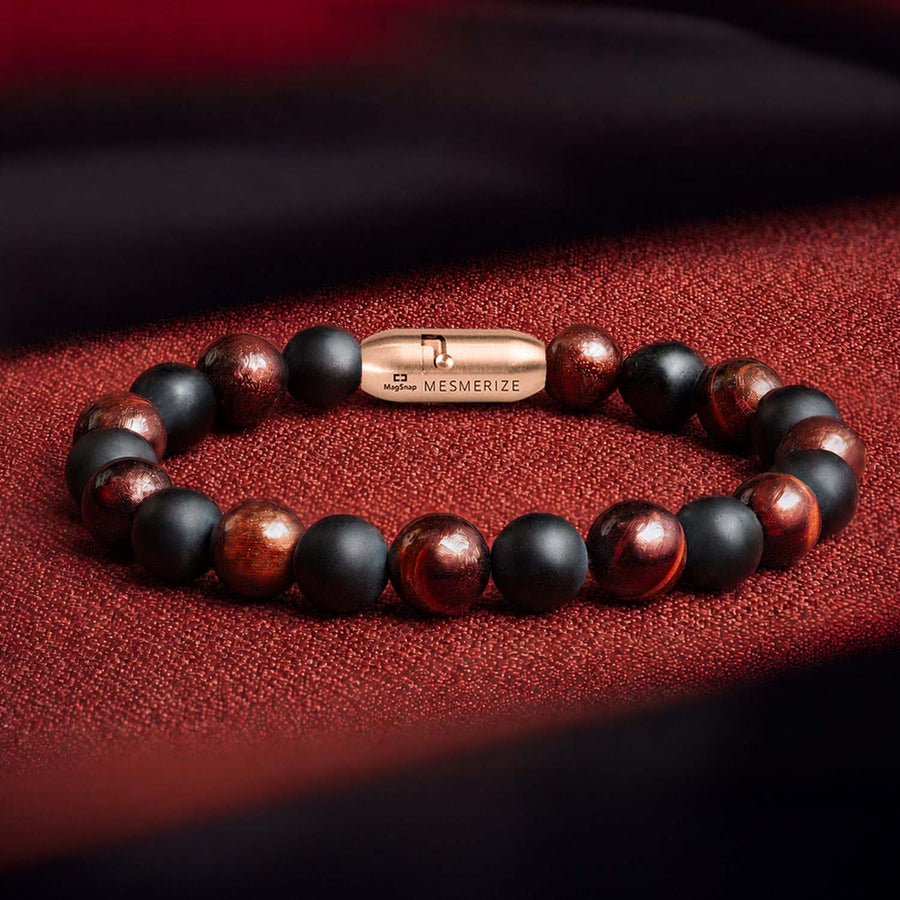 Onyx Black and Red Tiger Natural Stone Bracelet with MagSnap