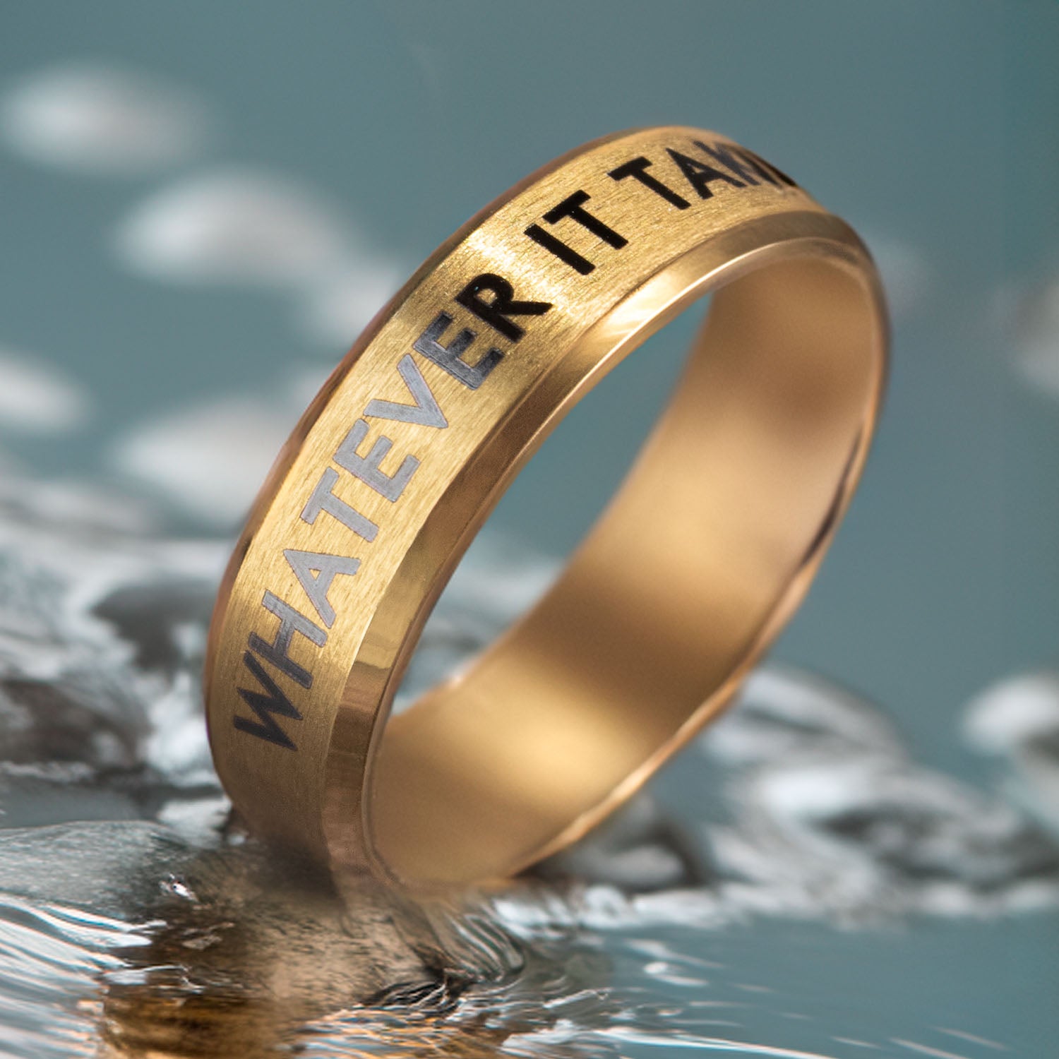 Personalised Gold Beveled Ring