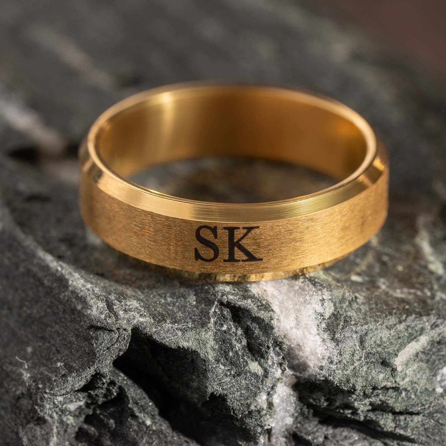 Personalised Gold Beveled Ring