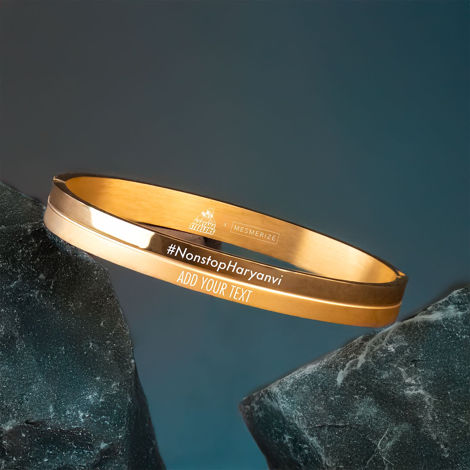 Personalised #NonStop Haryanvi Dual Finish Kada Bracelet Gold