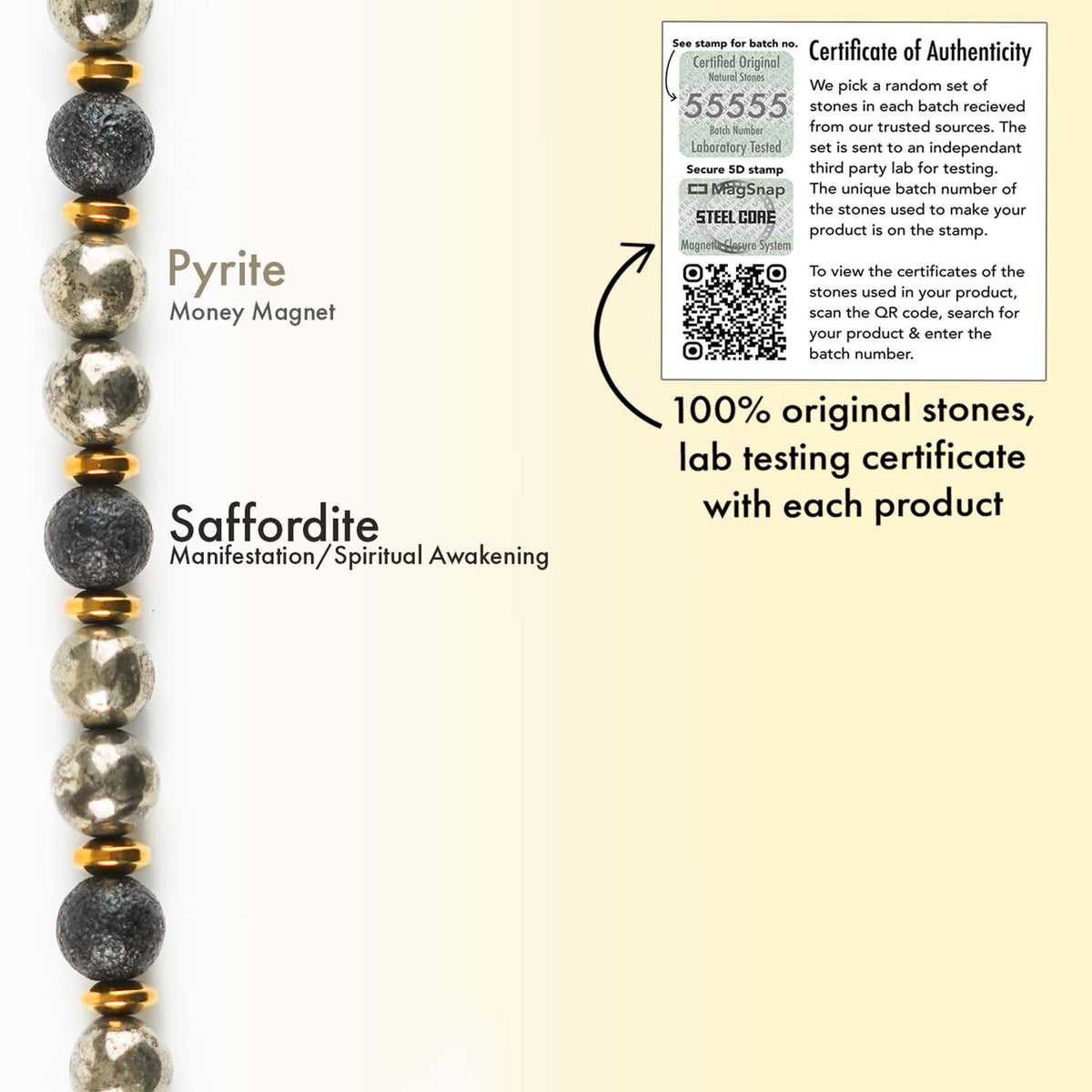 Sacred Growth Pyrite & Saffordite Natural Stone Bracelet With MagSnap 2