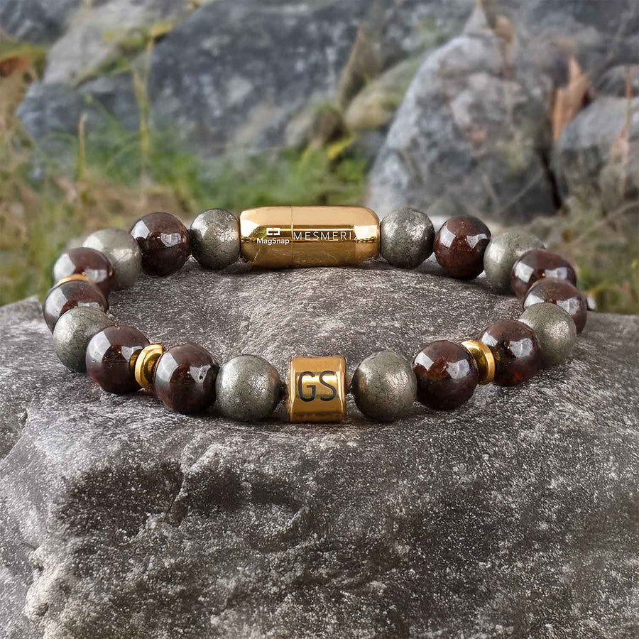 Personalised Abundance Magnet Garnet & Pyrite Natural Stone Bracelet