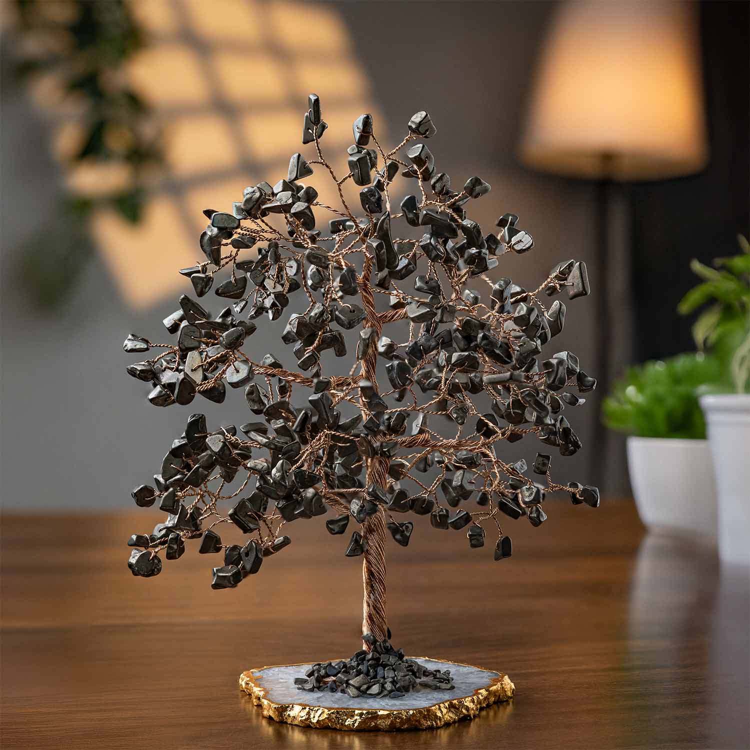 Pyrite Natural Stone Tree With White Agate Base