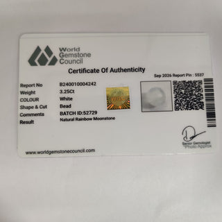 Rainbow Moonstone lab certificate 6