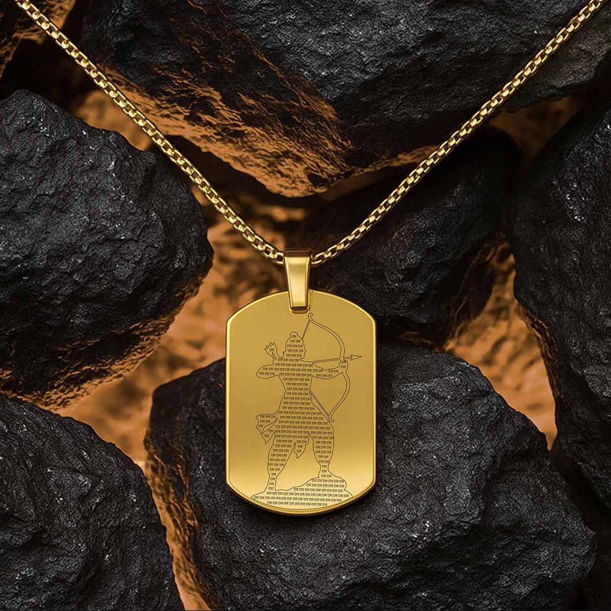 Ram MicroCarved Inlay Tag Necklace Gold