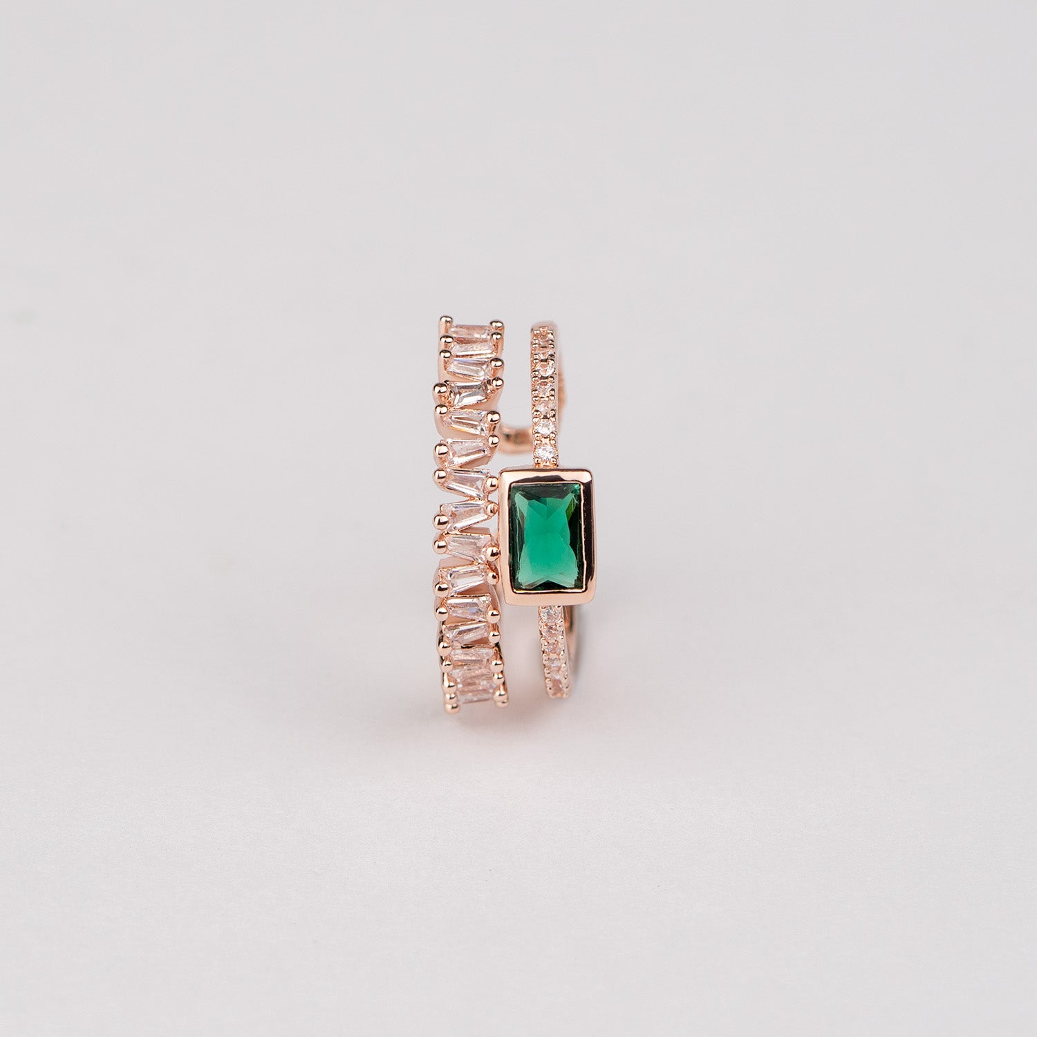 W Premium Jewellery Rose Gold Emerald Crystal Adjustable Ring