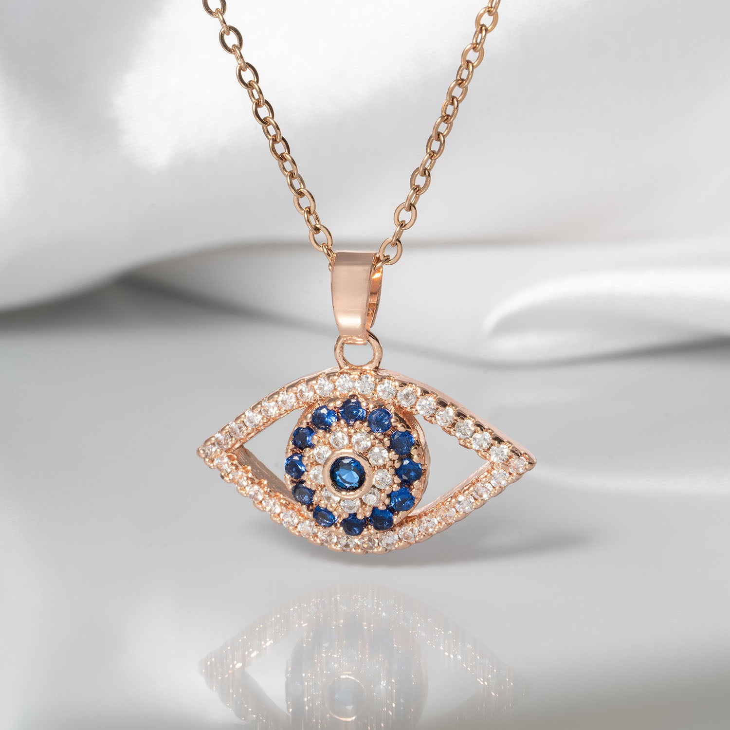 W Premium Jewellery ROSE GOLD EVIL EYE DIAMOND NECKLACE