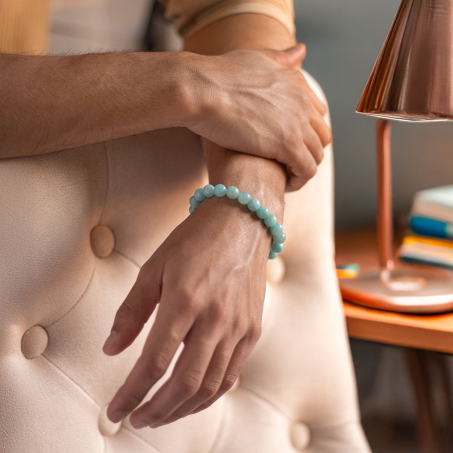 Serene Amazonite Natural Stone Elastic Bracelet 