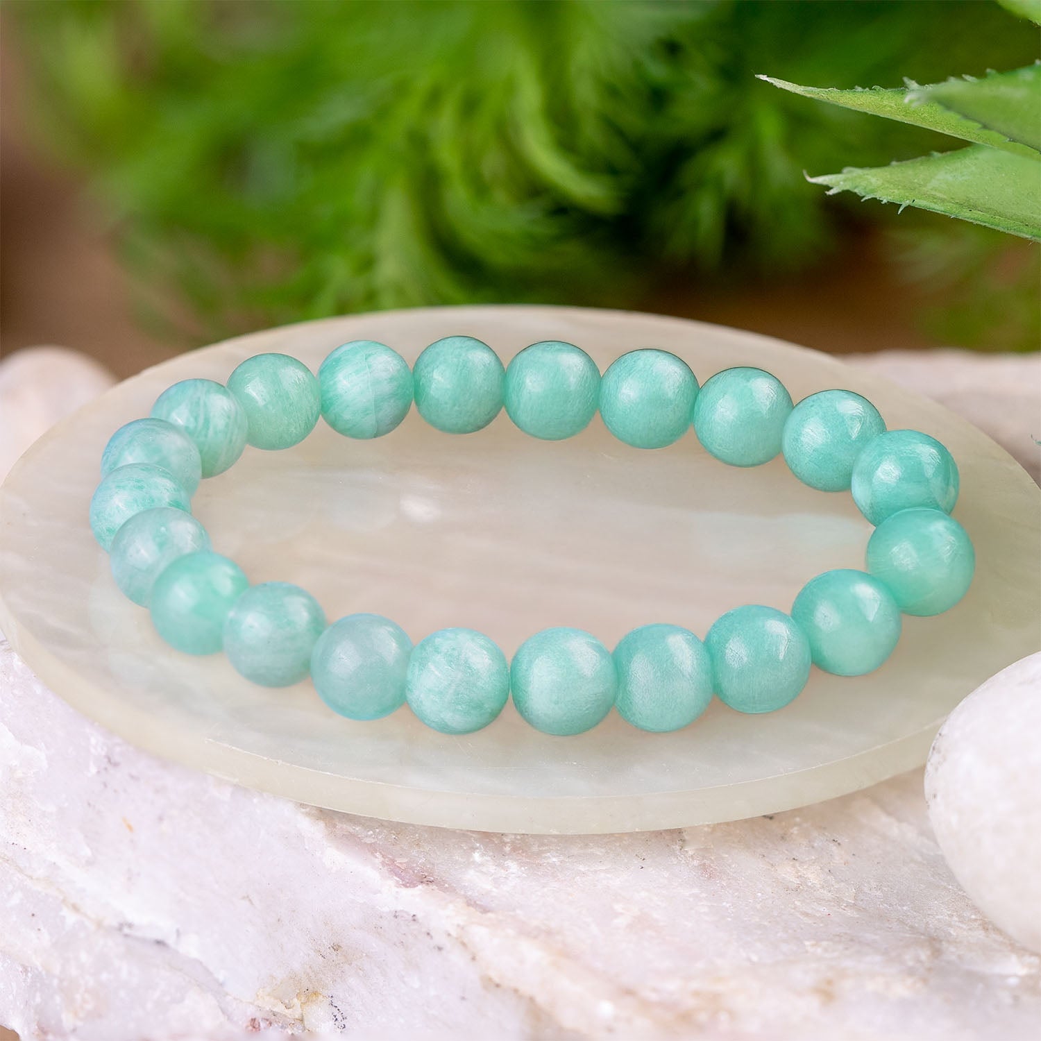 Serene Amazonite Natural Stone Elastic Bracelet 