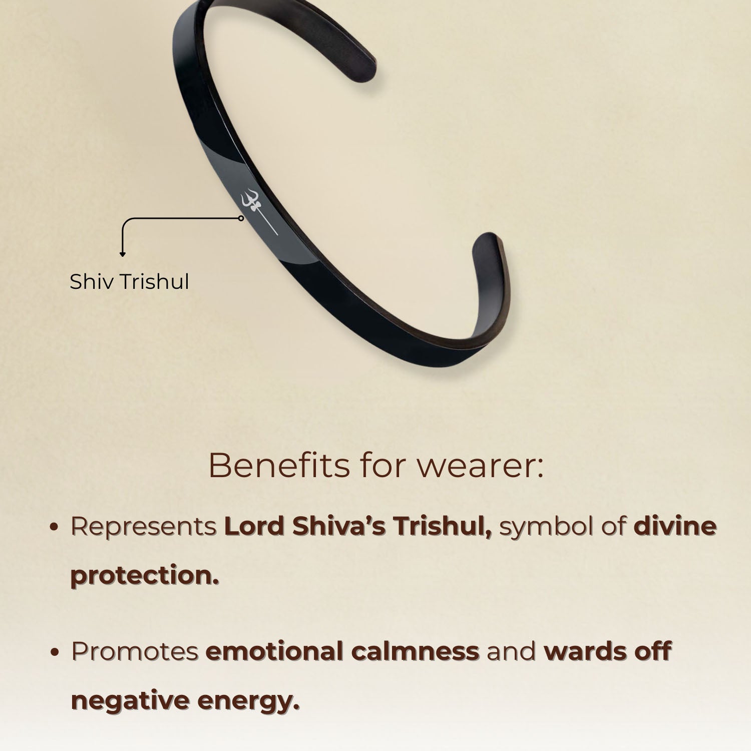 Shiv Trishul Gloss Cuff Adjustable Bracelet Silver