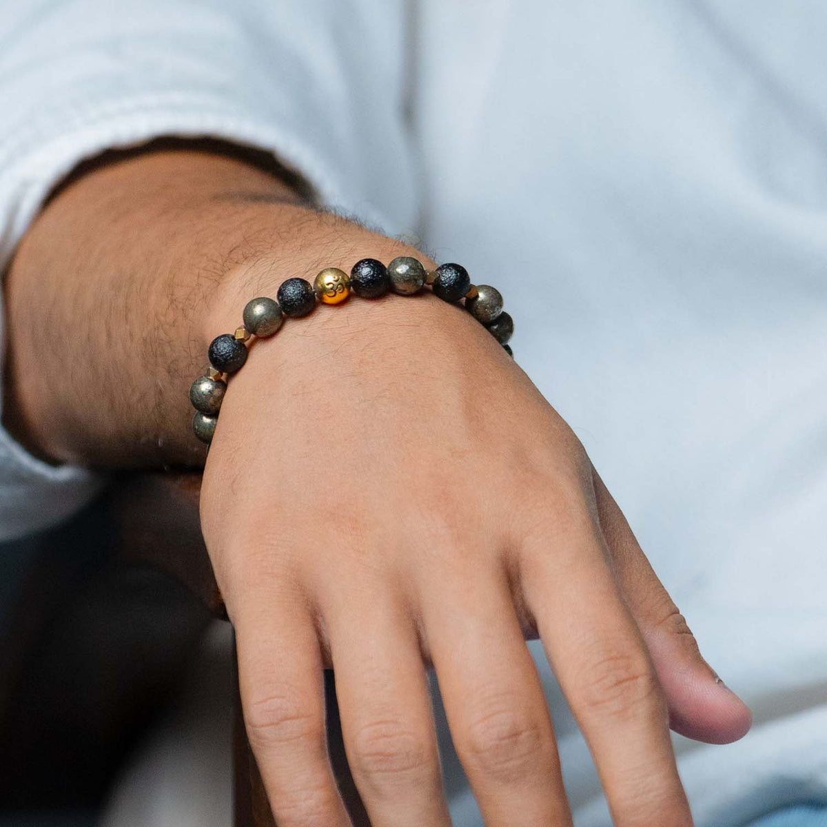 Pure 925 Silver Spiritual Om Pyrite Bracelet with Magsnap 2