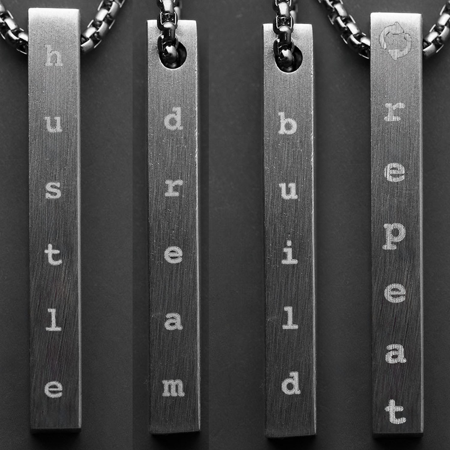 Silver Hustle Motivational Bar Necklace